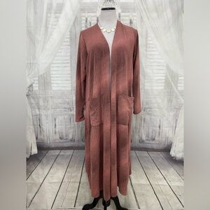 LuLaRoe Large Sarah Sweater Brown Cardigan Open Front Long Sleeve Ribbed Knit